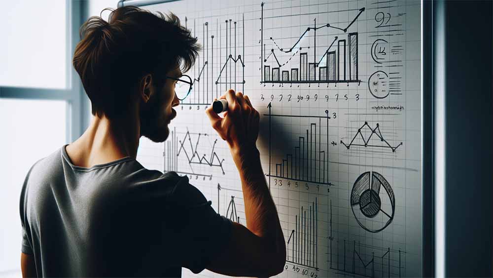 A man drawing a graph on a whiteboard