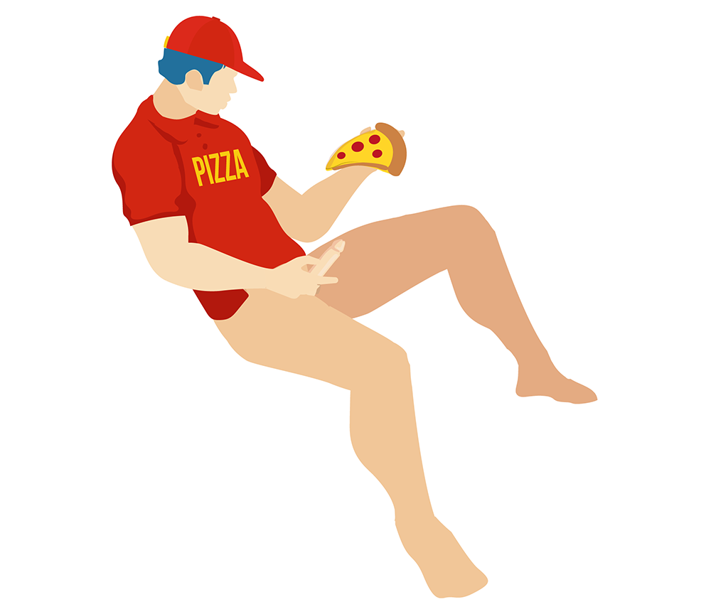 male sex doll dressed as pizza delivery man