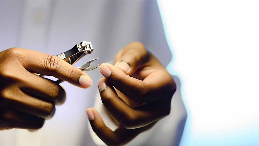 A Woman Cutting Her Fingernails