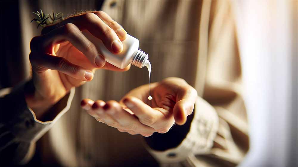 A Woman Pouring Lube On Her Hand