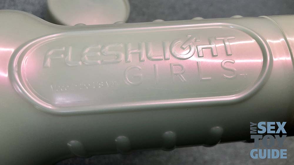 Closeup of the case showing the Fleshlight logo
