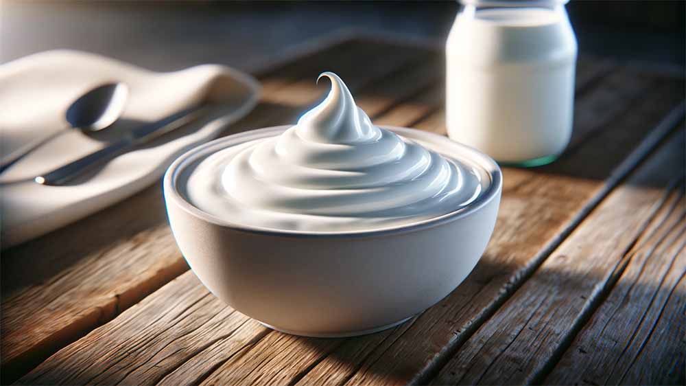 A bowl of yogurt on a table