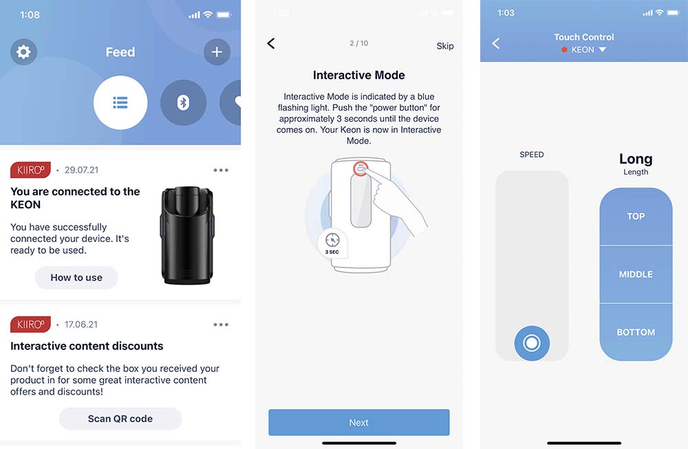 Screenshots from the Feelconnect app