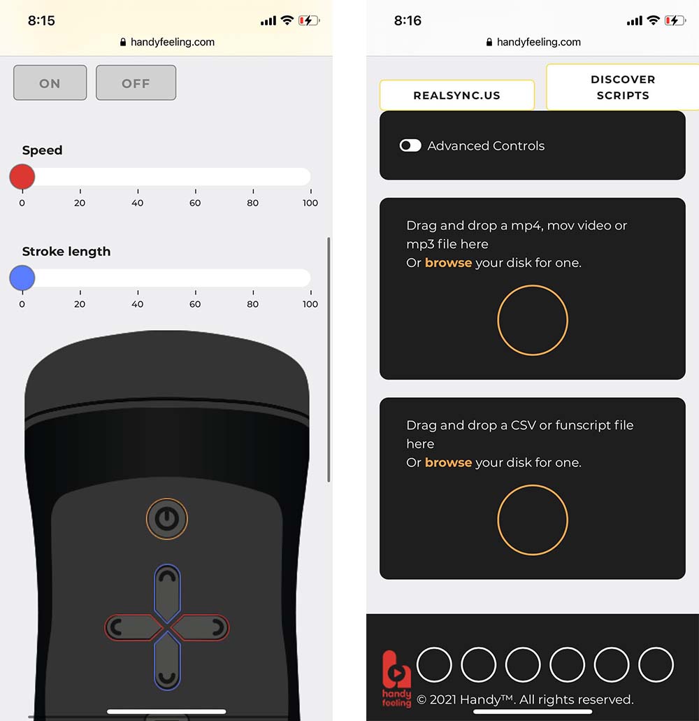 Screenshots from the HandyConnect smartphone app