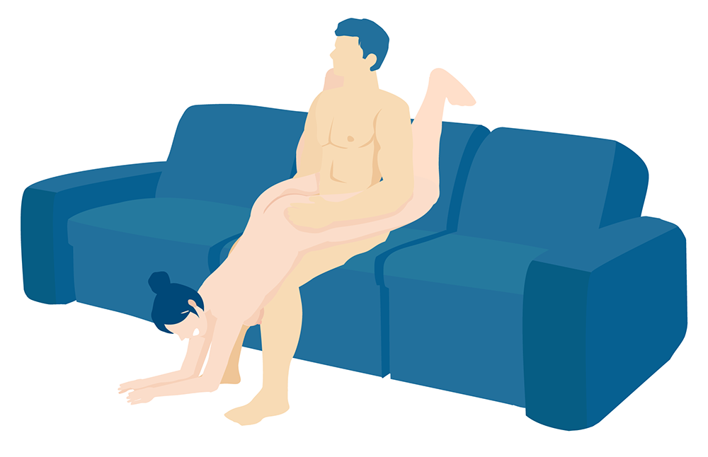 Wheelbarrow sex position on a couch