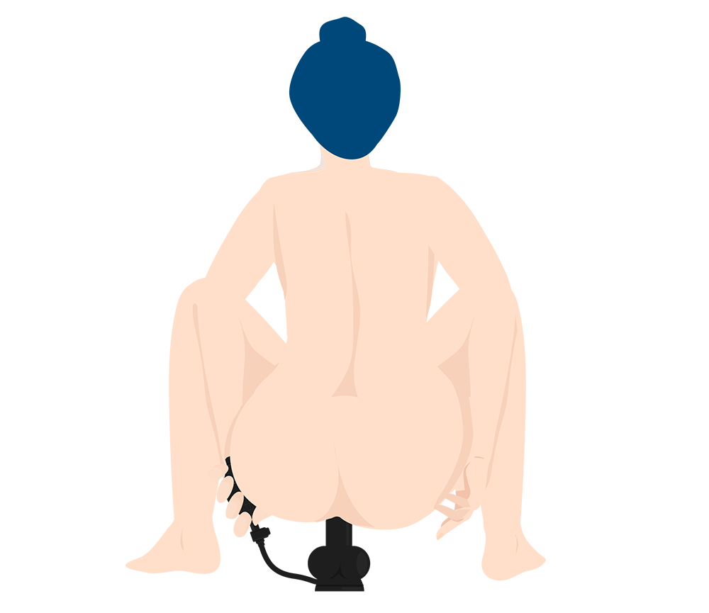 Squatting position with a squirting dildo (Illustration)