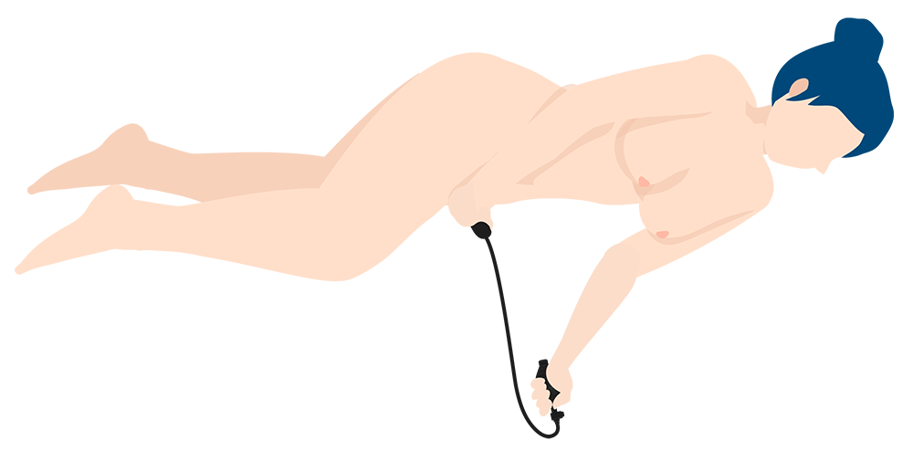 Spooning position with a squirting dildo (Illustration)