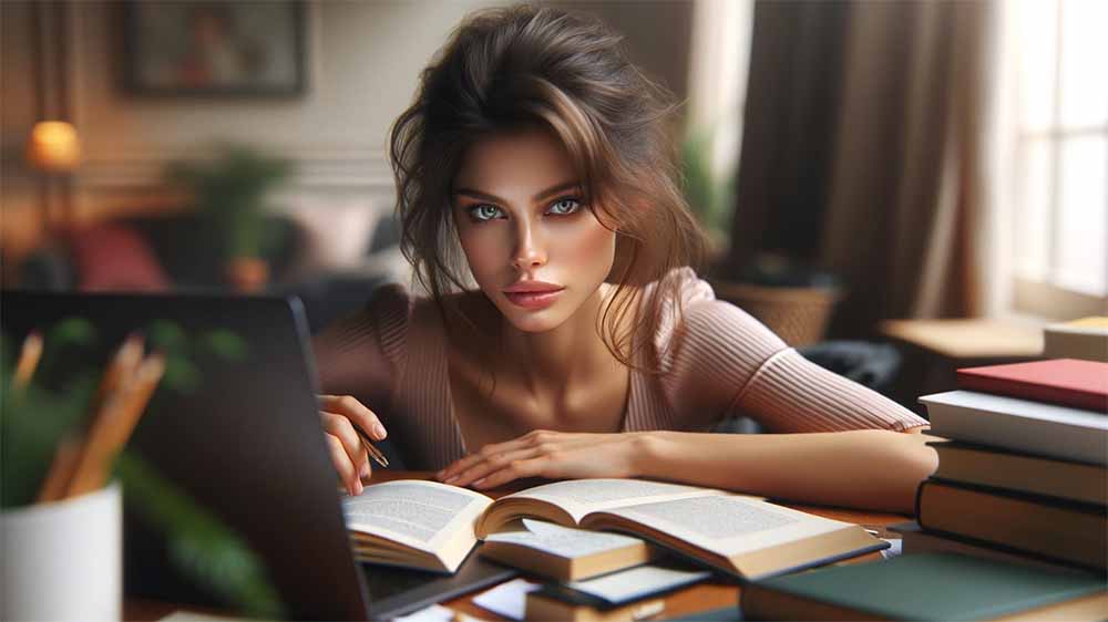 A woman studying