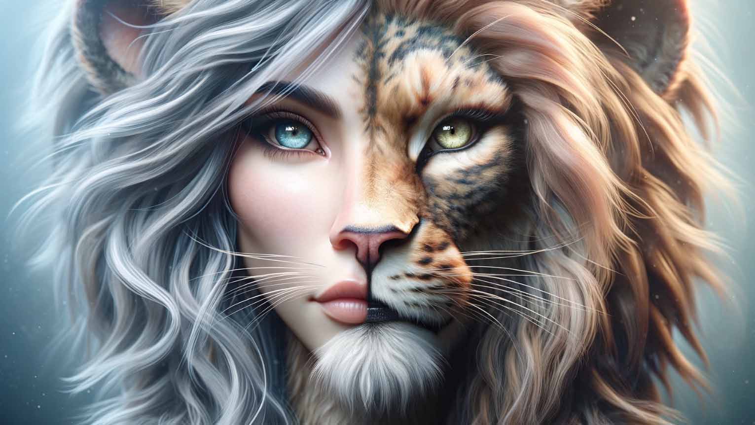 A face, part female, part lion