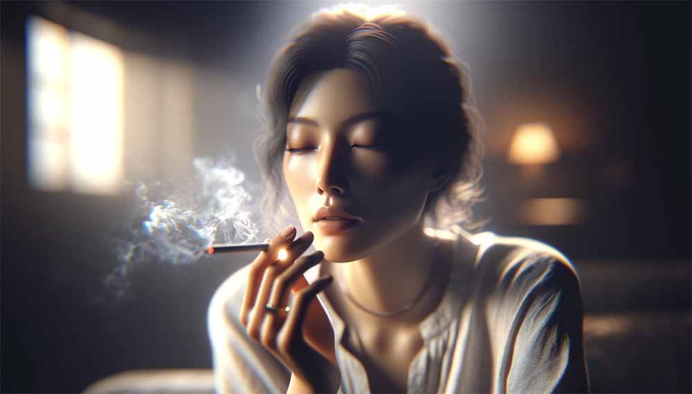 An Asian woman smoking