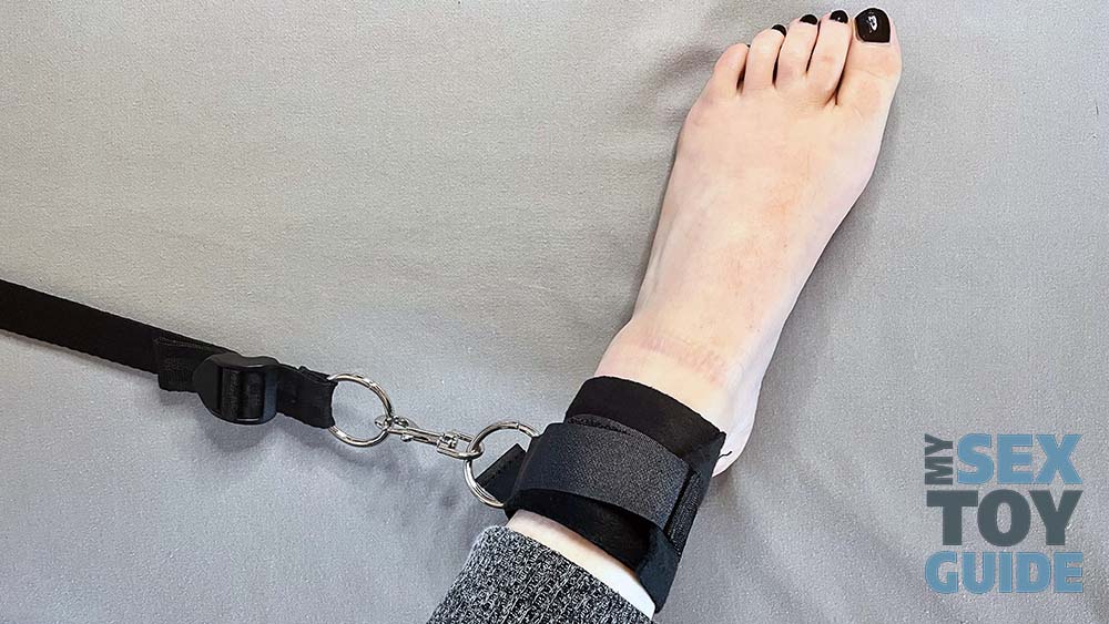 My foot restrained in the ankle cuff