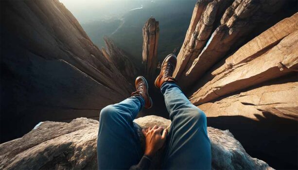 A man sitting on the edge of a cliff