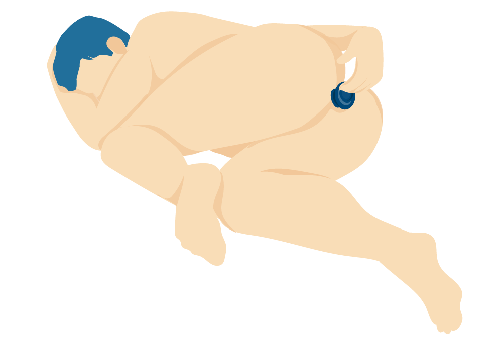 A man using a prostate massager in spooning position (illustration)