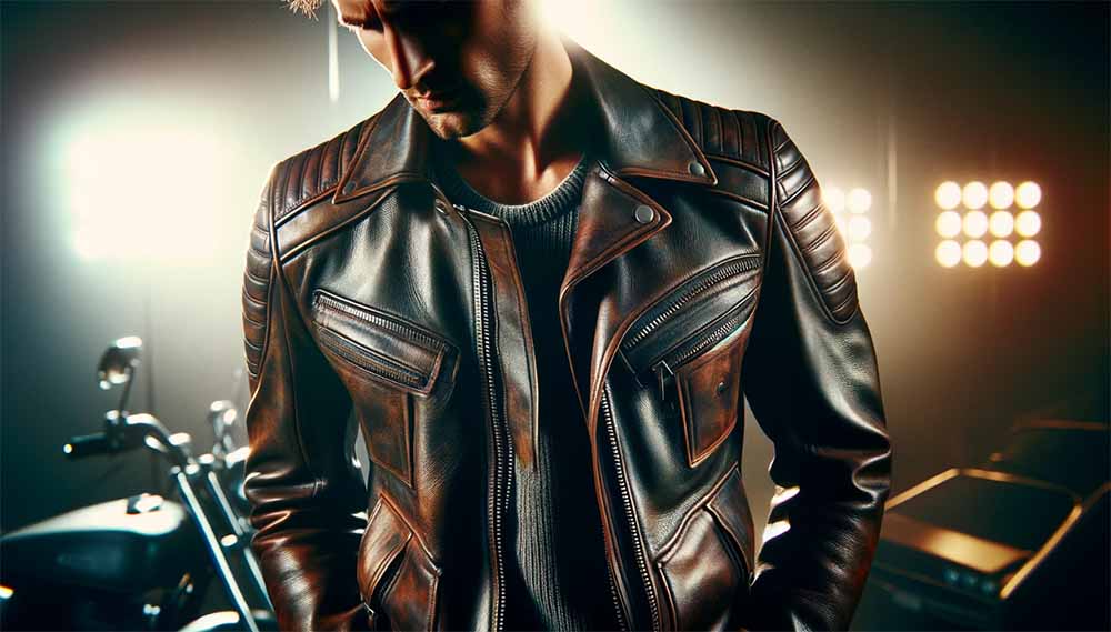A man wearing a leather jacket