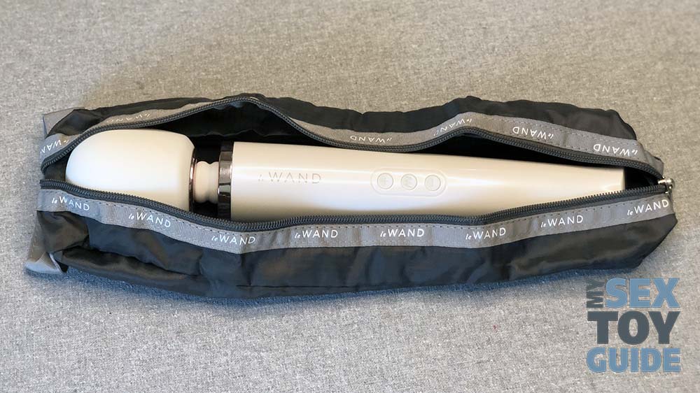 Le Wand Rechargeable inside the storage pouch