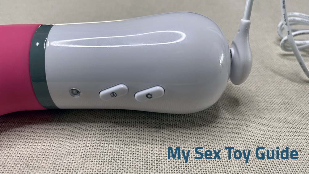 Closeup of a rabbit vibrator's control buttons