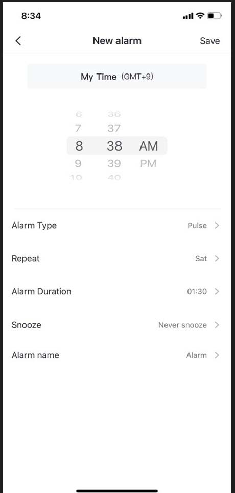 Screenshot of the alarm feature