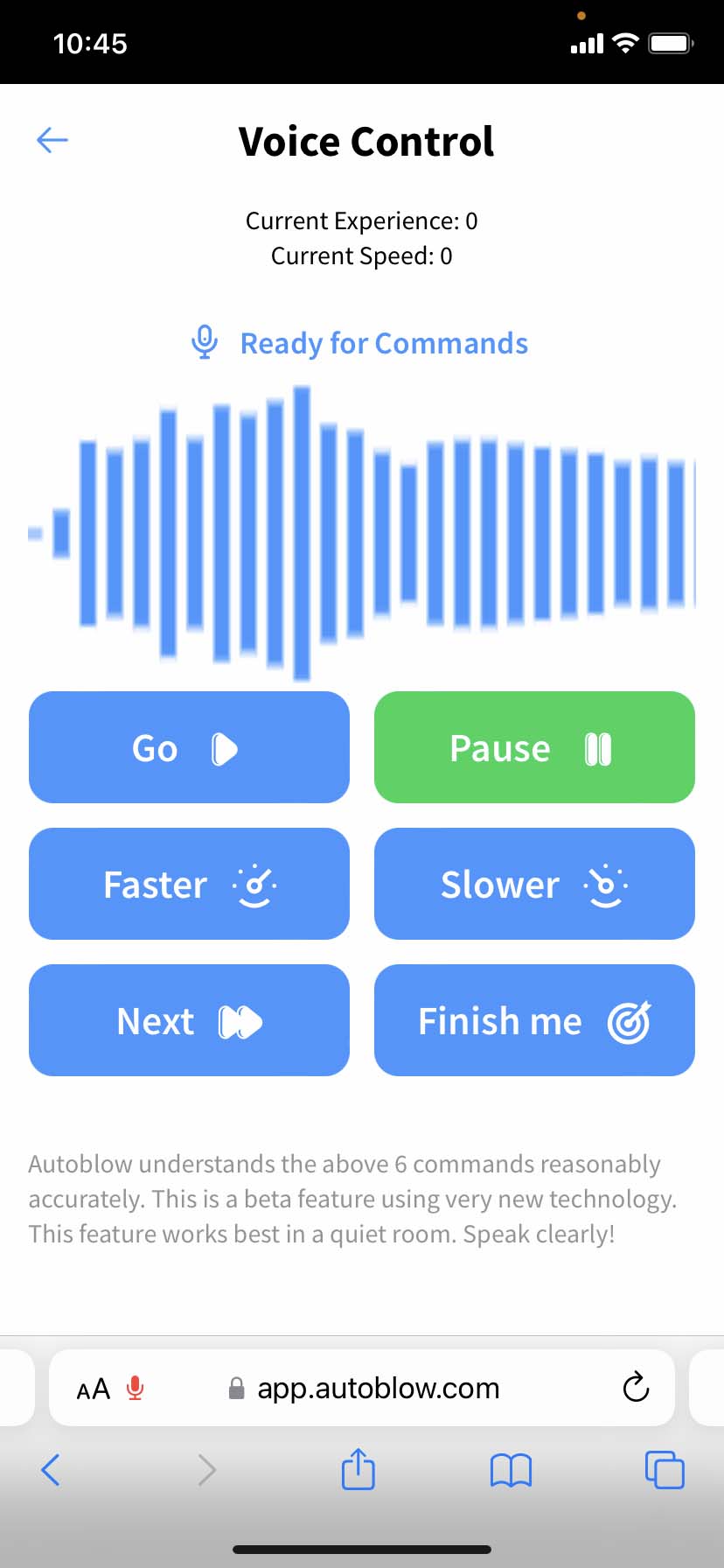 Voice control app menu