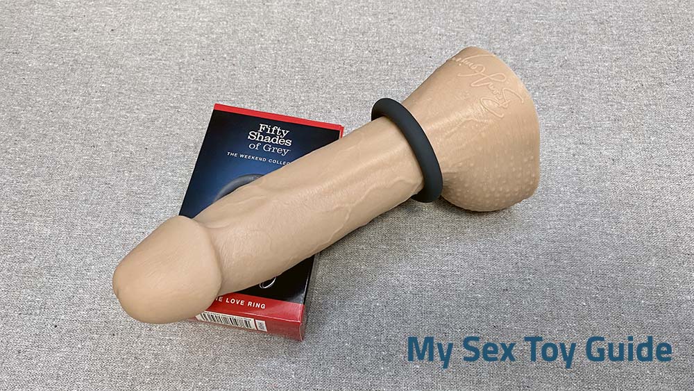 A cock ring used on a dildo