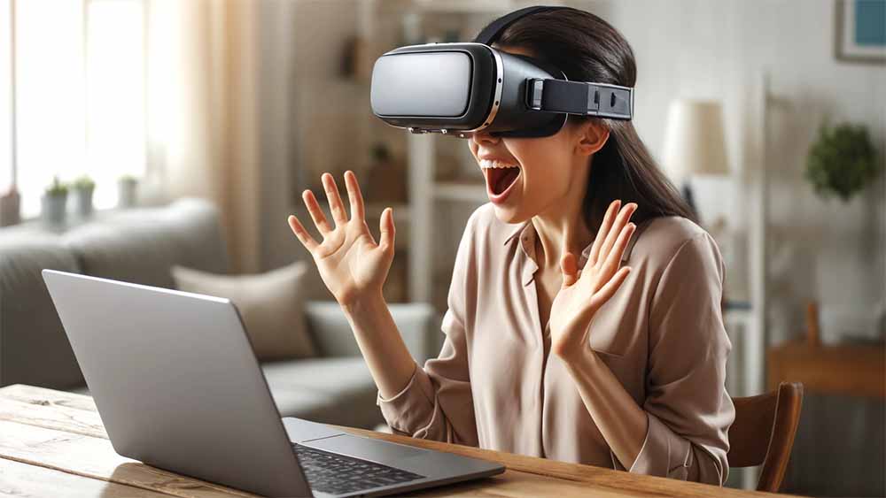 A woman wearing VR headset