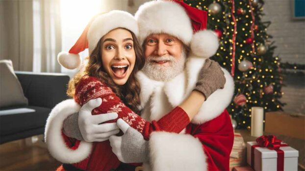 A woman hugging santa