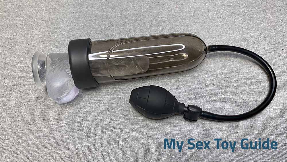 Tracey Cox EDGE penis pump used on a dildo
