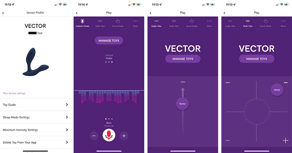 Screenshots from the We-Vibe Connect smartphone app