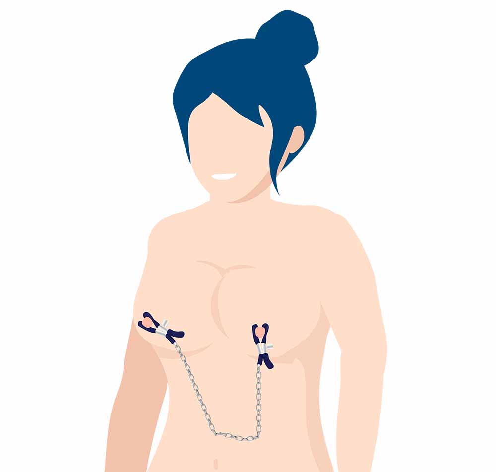 A woman wearing nipple clamps (illustration)