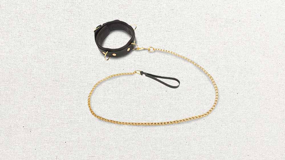 Stockroom Brown Leather Collar And Leash With Gold Accent Hardware