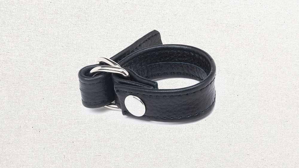 Black/gray Garment Leather Cockring With Rubber Penis Ring 