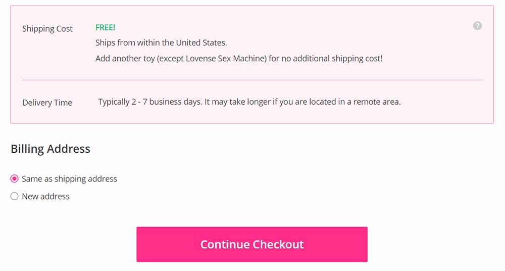 Lovense checkout screen