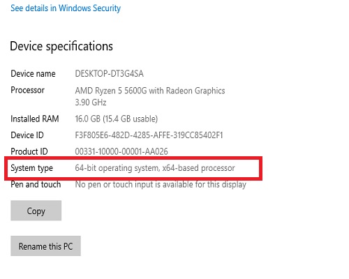 System type in windows