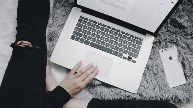 A woman using a laptop