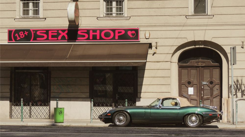 Outside a sex toy store