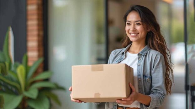A woman receiving a package