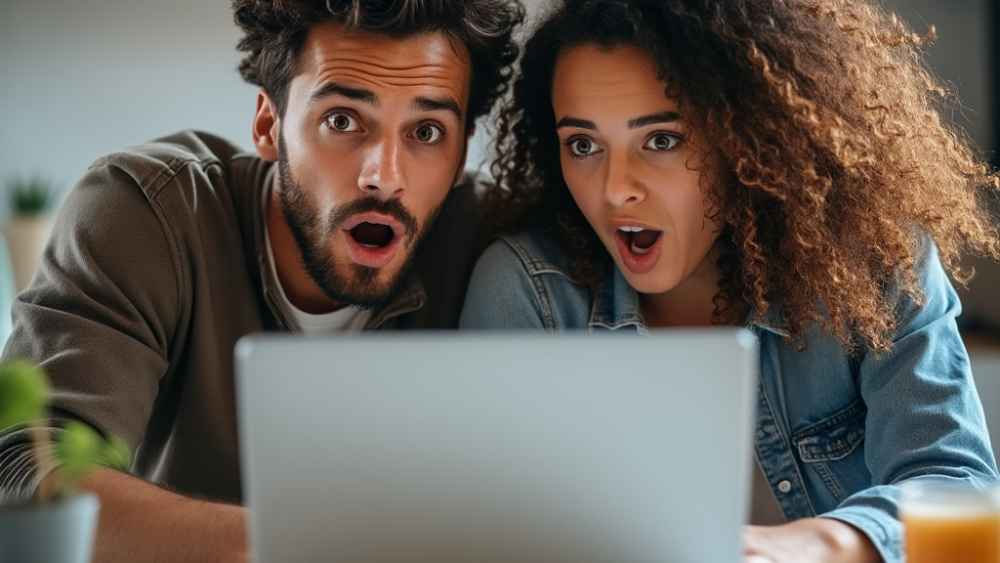 A couple sitting in front of a laptop