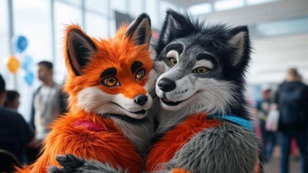 Two furries at a fandom convention