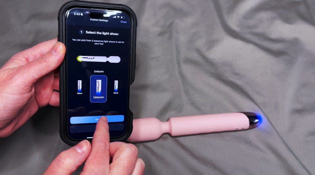 Me controlling the ProWand using the FeelConnect smartphone app