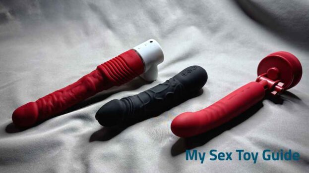 Desire Luxury Realistic Dildo Vibrator next to some of my other vibrating dildos