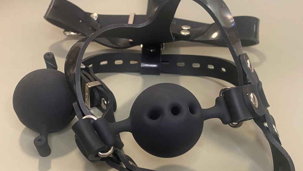 Close-up of the gag ball with the breathing holes