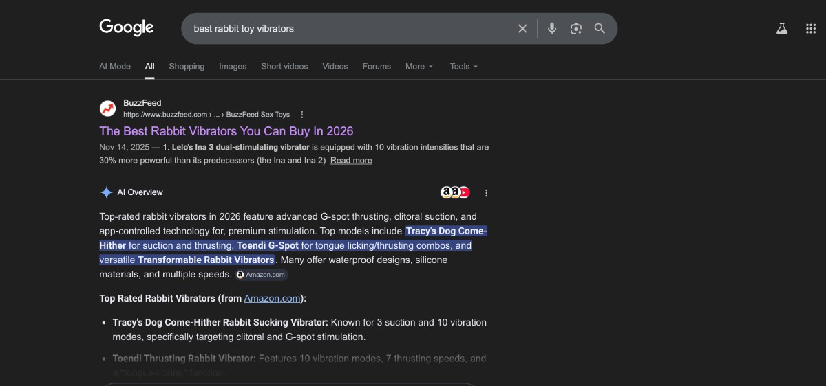 Google AI Overview for best rabbit vibrator