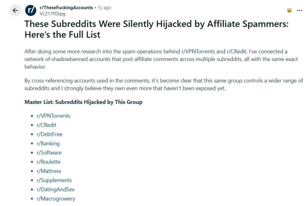 Screenshot from Reddit