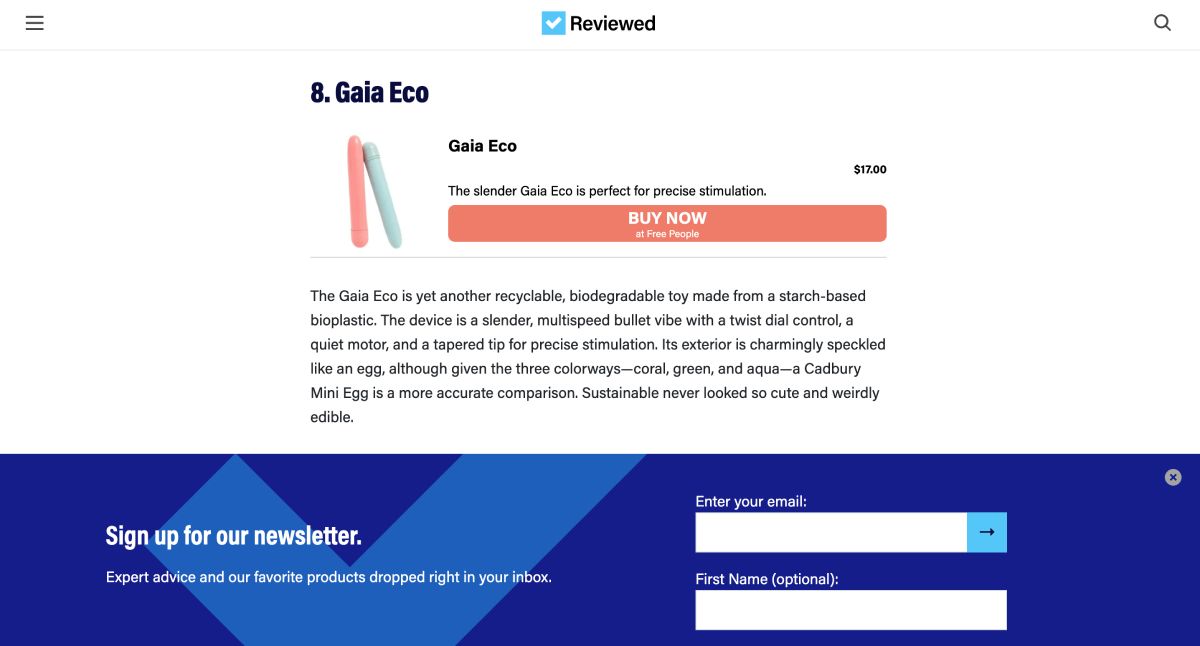 Screenshot from Reviewed's best eco-friendly sex toys