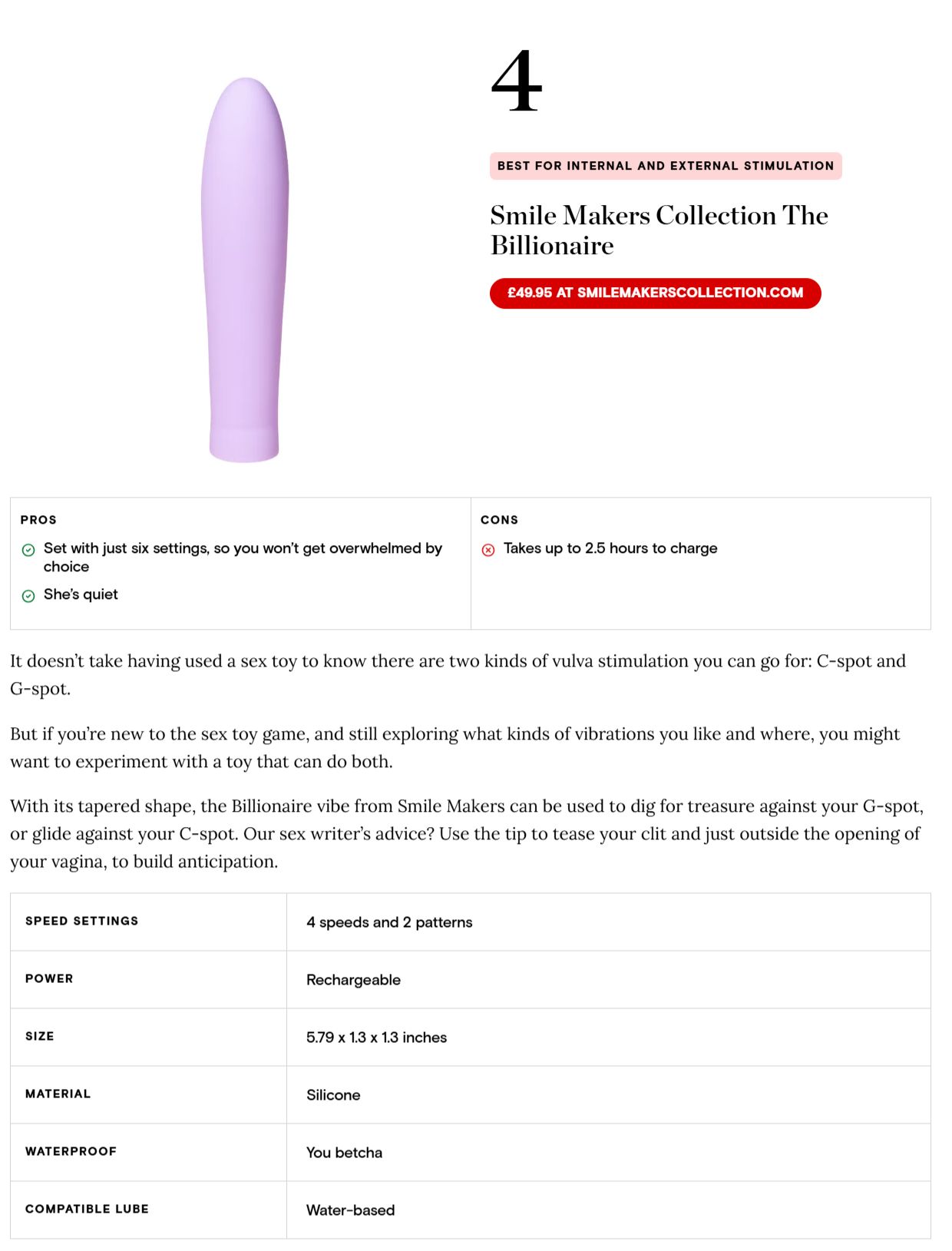 Screenshot from Cosmopolitan's beginner sex toy article