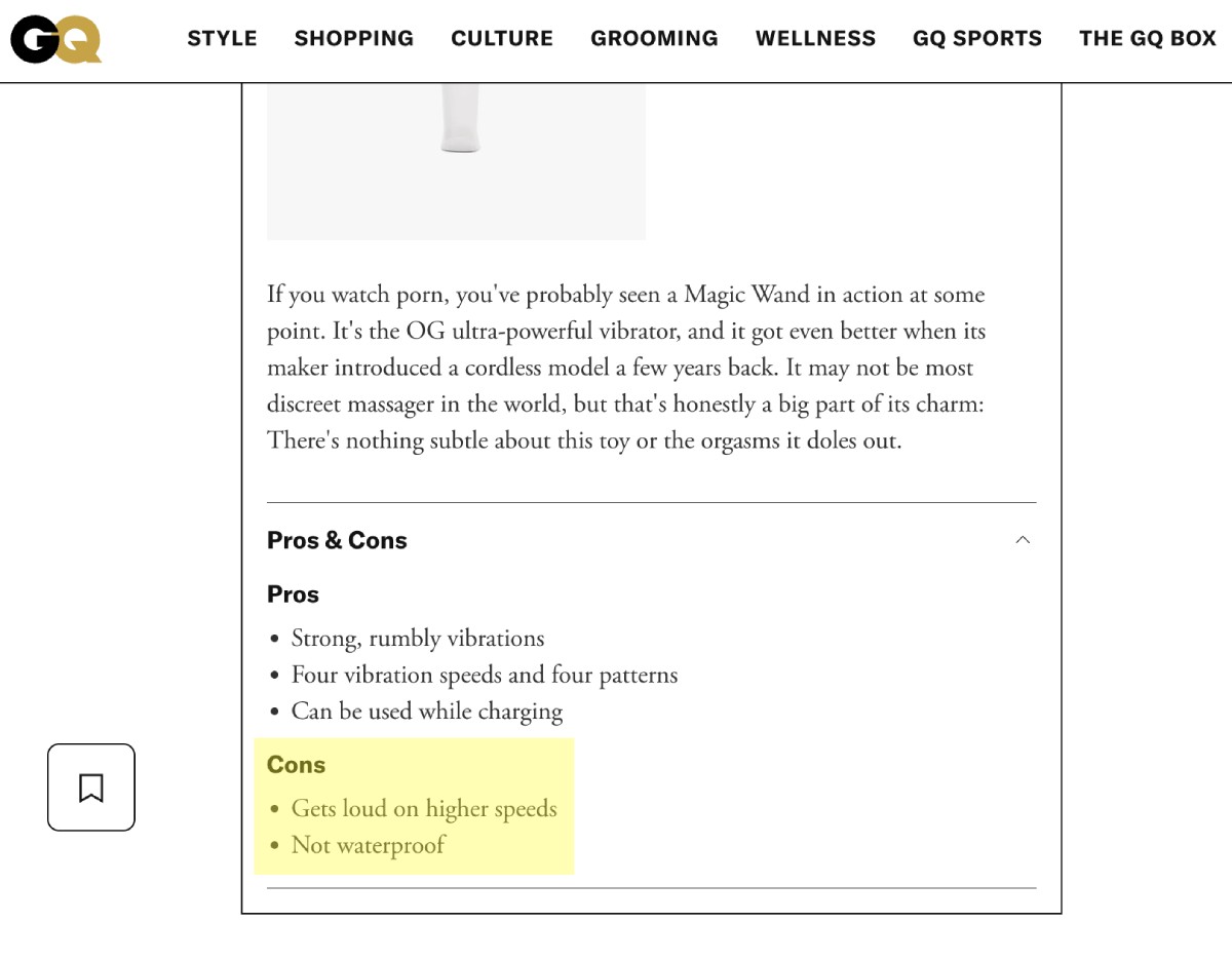 Screenshot from GQ's 25 best sex toy article