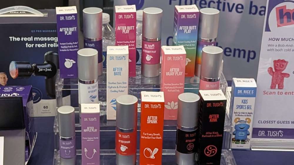The products in Dr. Tush’s booth